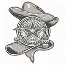 Dallas Cowboys star surronded by Texas Rangers city connect logo and the dallas mavericks logo with a M and a little hat tattoo design idea