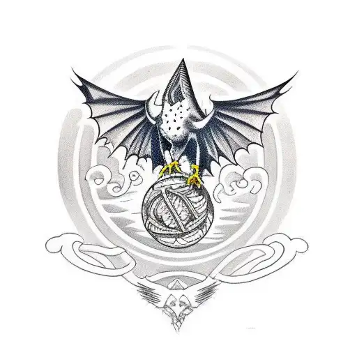 Merlin falcon and dragon flying in circle tattoo design idea