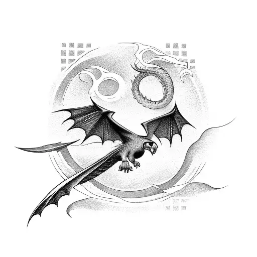 Merlin falcon and dragon flying in circle tattoo design idea