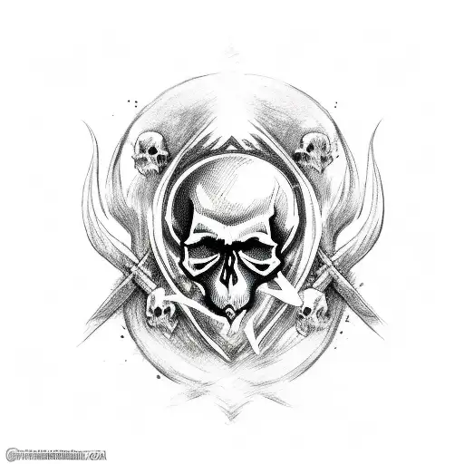 skull with black metal, witch, supernatural, viking tattoo design idea