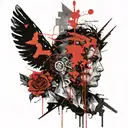 between self-exposure and concealmet; eros as the main object of greed; lack, impulse of unification, devastation. tattoo design idea