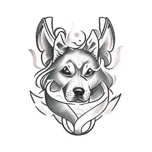 Create a traditional tattoo design of dogs playing a game like League of Legends tattoo design idea