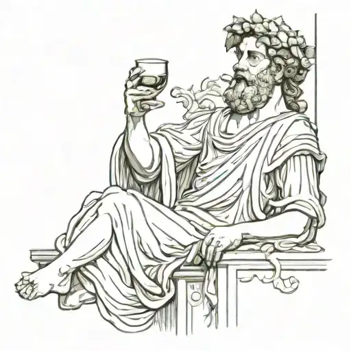 dionysos god holding glass of wine tattoo design idea