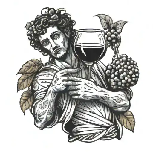 dionysos god holding glass of wine tattoo design idea