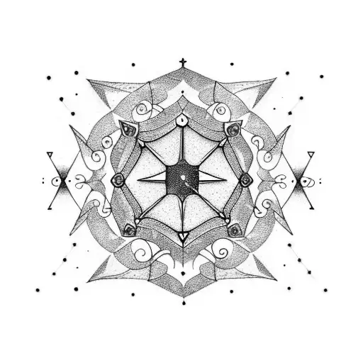 A blackwork tattoo of a constellation where the stars form the shape of a heart, representing love,  Aquarius, and Aries tattoo design idea