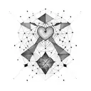 A blackwork tattoo of a constellation where the stars form the shape of a heart, representing love,  Aquarius, and Aries tattoo design idea