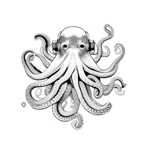 octopus with deep diving helmet tattoo design idea