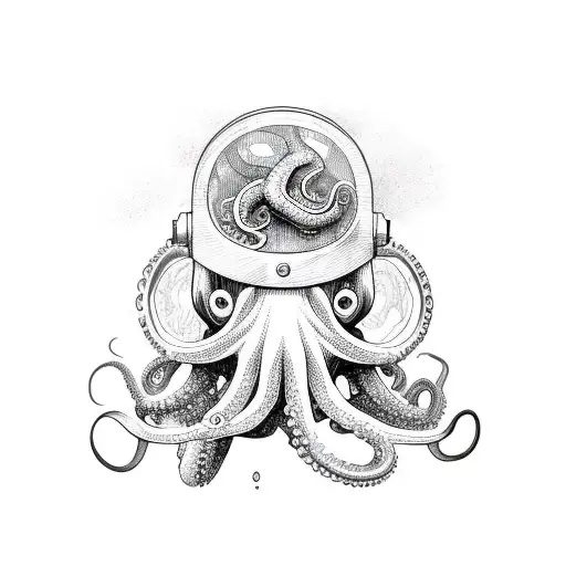 octopus with deep diving helmet tattoo design idea