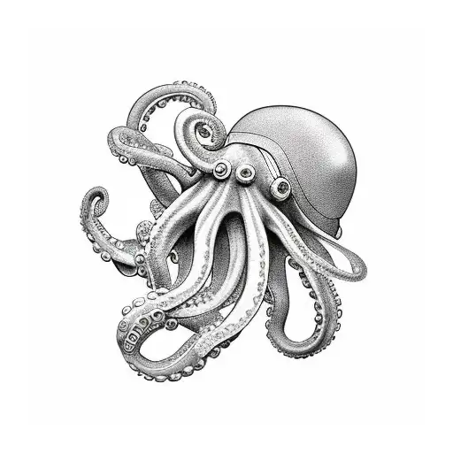 octopus with deep diving helmet tattoo design idea