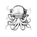 octopus with deep diving helmet tattoo design idea