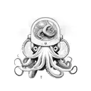 octopus with deep diving helmet tattoo design idea