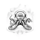 octopus with deep diving helmet tattoo design idea