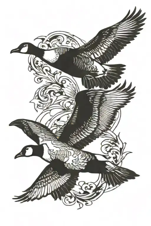 canadian geese flying tattoo design idea