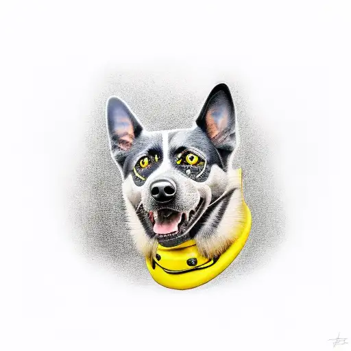 black dog with yellow bird tattoo design idea