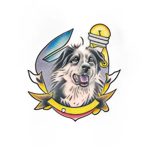 black dog with yellow bird tattoo design idea