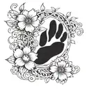 paw print hidden behind a flower blooming with vines descending down arm tattoo design idea