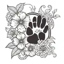 paw print hidden behind a flower blooming with vines descending down arm tattoo design idea