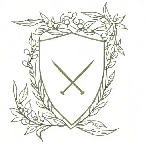 olive wreath in a semicircle with a knight's shield inside tattoo design idea