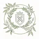 olive wreath in a semicircle with a knight's shield inside tattoo design idea