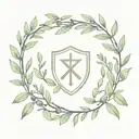 olive wreath in a semicircle with a knight's shield inside tattoo design idea