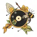 archery bow, vinyl record, bee flying, mother daughter tattoo tattoo design idea