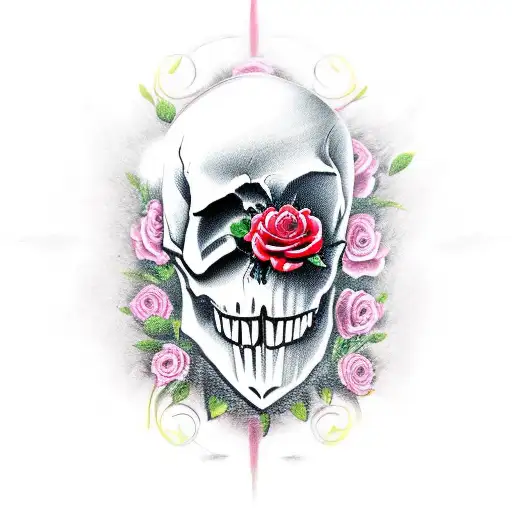 Skull and Roses, bons fire tattoo design idea