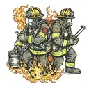 firefighter battling flames tattoo design idea