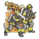 firefighter battling flames tattoo design idea