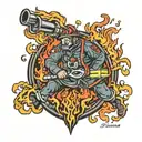 firefighter battling flames tattoo design idea