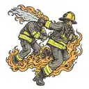 firefighter battling flames tattoo design idea