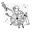 A tattoo of a scientist dancing with a microscope in hand tattoo design idea