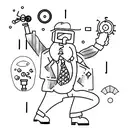 A tattoo of a scientist dancing with a microscope in hand tattoo design idea