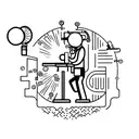 A tattoo of a scientist dancing with a microscope in hand tattoo design idea