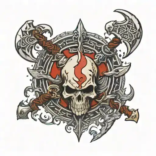 Leviathan axe, chaos kltnki and draupnir from the game God of War tattoo design idea