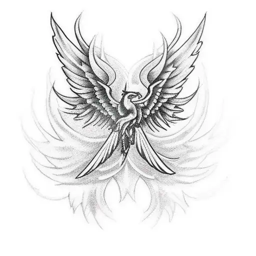 Hyperrealistic tattoo design featuring long, intricately feathered wings stretching from the center of the back, inspire tattoo design idea