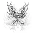 Hyperrealistic tattoo design featuring long, intricately feathered wings stretching from the center of the back, inspire tattoo design idea