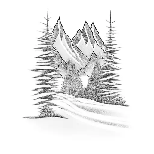  back of Hockey player with a jersey with the number 10. skating on ice in the forest with mountains in the background  tattoo design idea