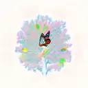 A vibrant and colorful butterfly morphing into the branches of a tree of life tattoo design idea