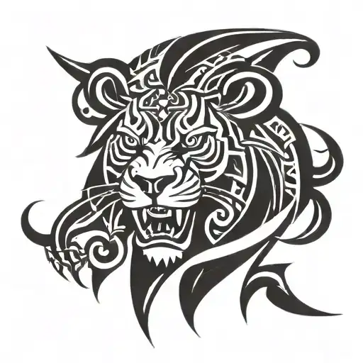 maori lightning funny lion tattoo design idea