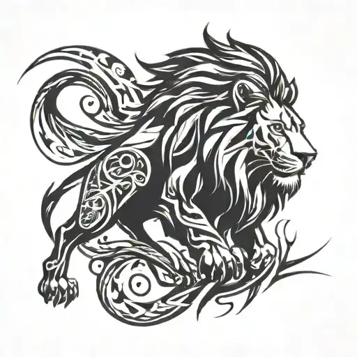 lion over wind, throw lightning tattoo design idea