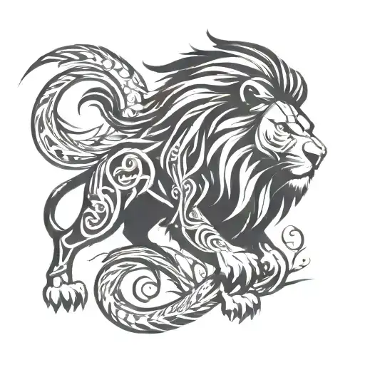 lion over wind, throw lightning tattoo design idea