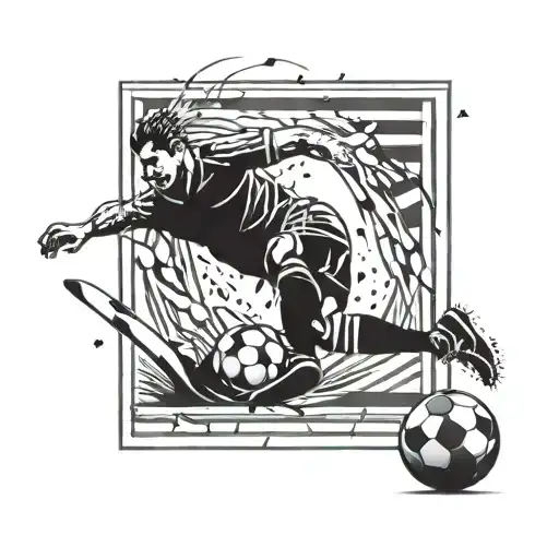 A football player kicking a ball with a film strip trailing behind, representing your passion for both football and films tattoo design idea