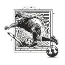 A football player kicking a ball with a film strip trailing behind, representing your passion for both football and films tattoo design idea