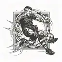 A football player kicking a ball with a film strip trailing behind, representing your passion for both football and films tattoo design idea