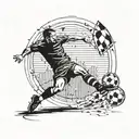 A football player kicking a ball with a film strip trailing behind, representing your passion for both football and films tattoo design idea