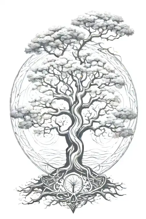 Yggdrasil tree in center symbolizing tattoo design idea