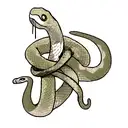 snake coiling from collar bone onto arm tattoo design idea