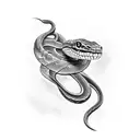 snake coiling from collar bone onto arm tattoo design idea