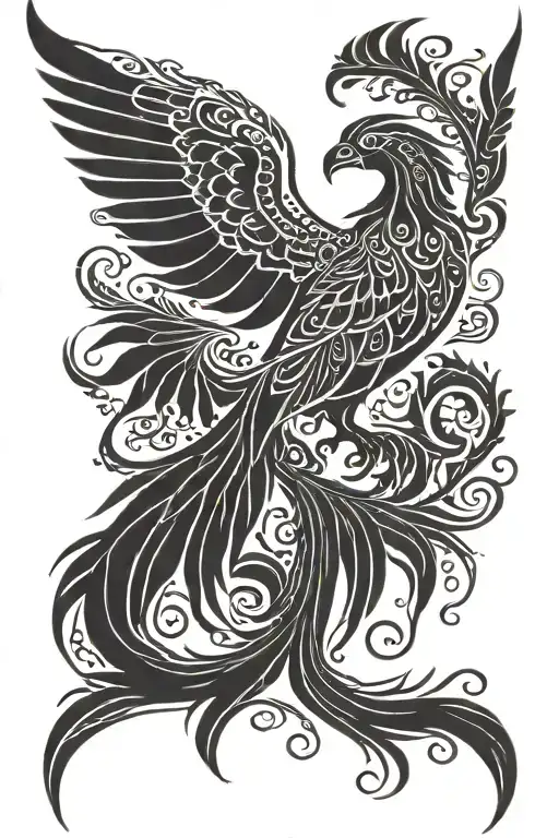 for one side of woman's back. Reflect resilience, love and passion. Include phoenix. maori or tribal design. tattoo design idea