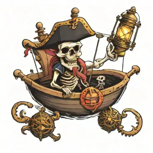 tattoo from shoulder to wrist skeleton pirate with lantern pirate ship megalodon tattoo design idea